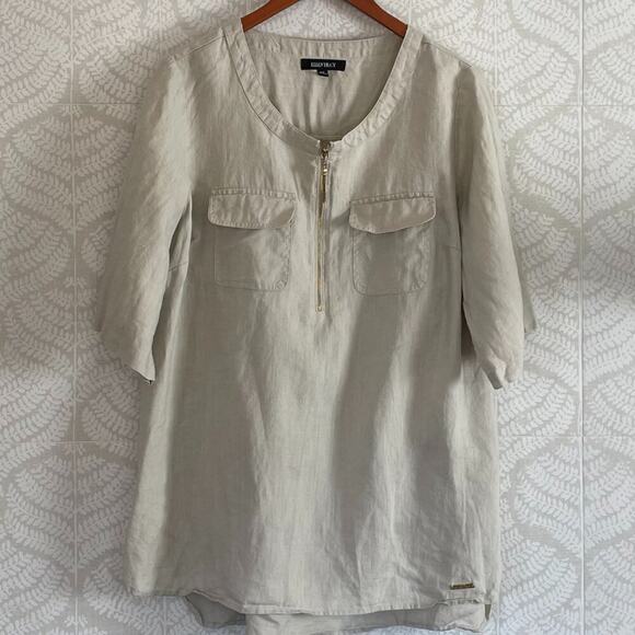 Ellen Tracy Tan/Beige/Neutral Linen Short Sleeve 1/4 Zip Tunic/Shirt/Top, XL - Picture 1 of 16